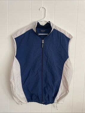 GUESS Blue and White Sleeveless Windbreaker Vest